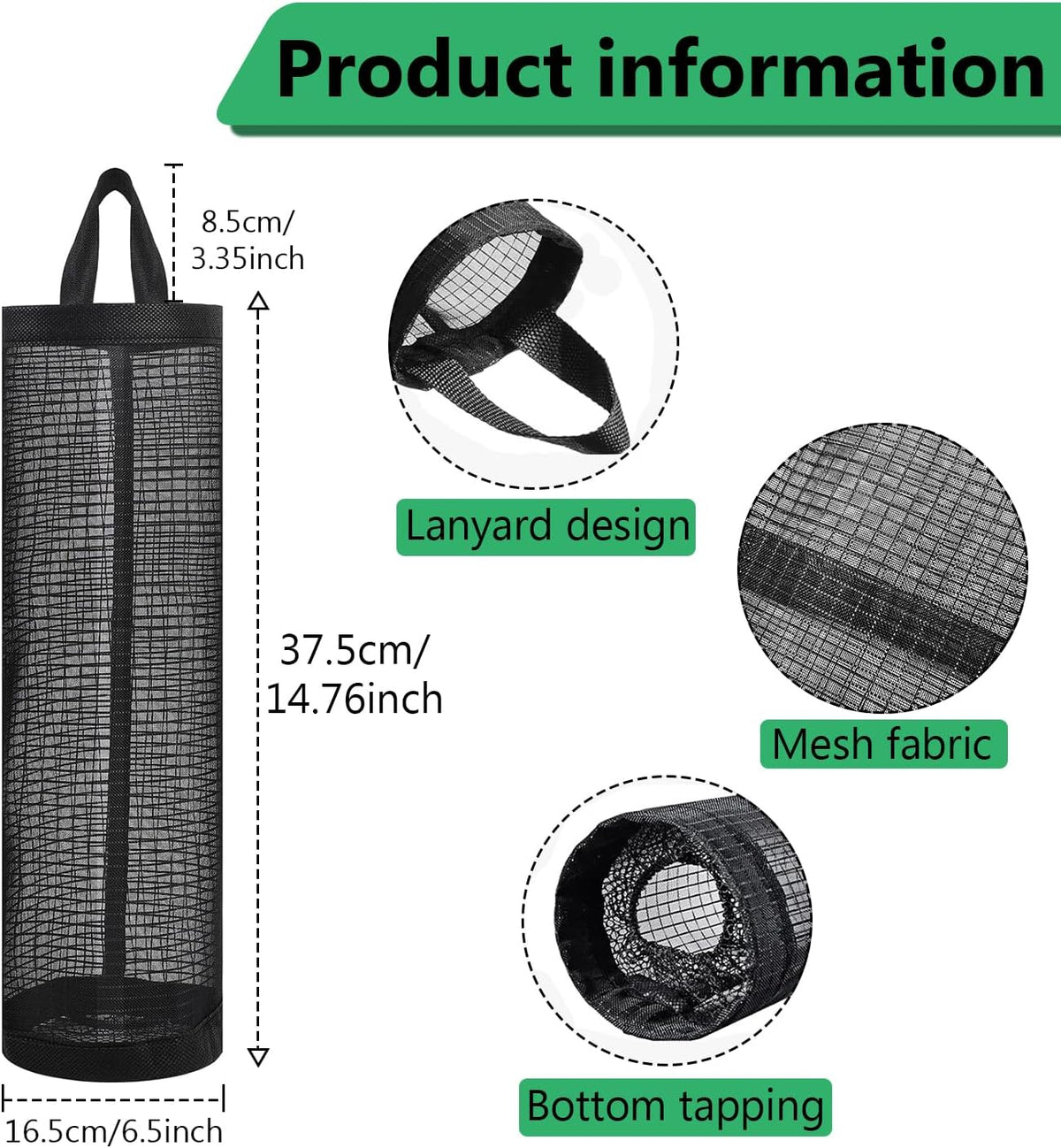 4 Pcs Plastic Bag Holders for Grocery Bags Hanging Mesh Dispenser Organizer | Breathable Polyester, Trash Storage Bags Grocery Shopping Bag Holder, Hangs On Doors, Walls Or Cabinets, for Home and Kitchen