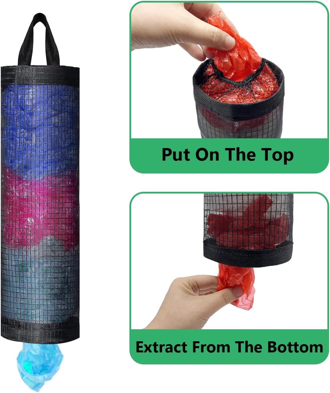 4 Pcs Plastic Bag Holders for Grocery Bags Hanging Mesh Dispenser Organizer | Breathable Polyester, Trash Storage Bags Grocery Shopping Bag Holder, Hangs On Doors, Walls Or Cabinets, for Home and Kitchen