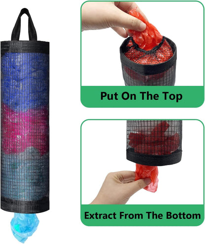 4 Pcs Plastic Bag Holders for Grocery Bags Hanging Mesh Dispenser Organizer | Breathable Polyester, Trash Storage Bags Grocery Shopping Bag Holder, Hangs On Doors, Walls Or Cabinets, for Home and Kitchen