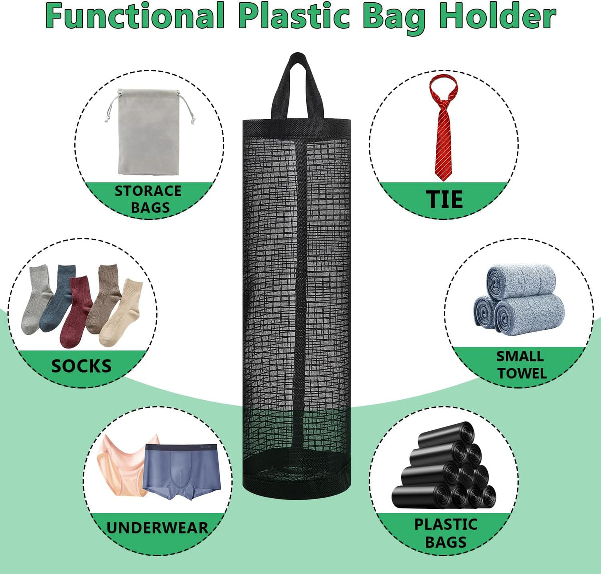 4 Pcs Plastic Bag Holders for Grocery Bags Hanging Mesh Dispenser Organizer | Breathable Polyester, Trash Storage Bags Grocery Shopping Bag Holder, Hangs On Doors, Walls Or Cabinets, for Home and Kitchen