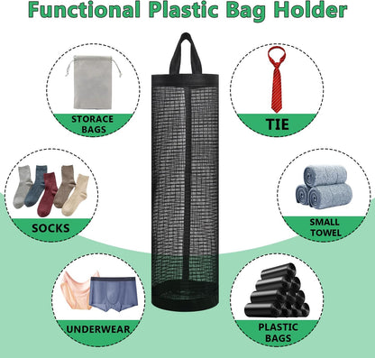 4 Pcs Plastic Bag Holders for Grocery Bags Hanging Mesh Dispenser Organizer | Breathable Polyester, Trash Storage Bags Grocery Shopping Bag Holder, Hangs On Doors, Walls Or Cabinets, for Home and Kitchen