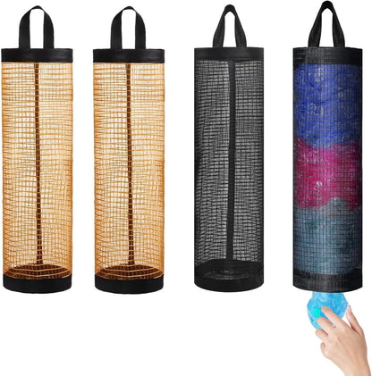 4 Pcs Plastic Bag Holders for Grocery Bags Hanging Mesh Dispenser Organizer | Breathable Polyester, Trash Storage Bags Grocery Shopping Bag Holder, Hangs On Doors, Walls Or Cabinets, for Home and Kitchen