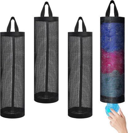 4 Pcs Plastic Bag Holders for Grocery Bags Hanging Mesh Dispenser Organizer | Breathable Polyester, Trash Storage Bags Grocery Shopping Bag Holder, Hangs On Doors, Walls Or Cabinets, for Home and Kitchen