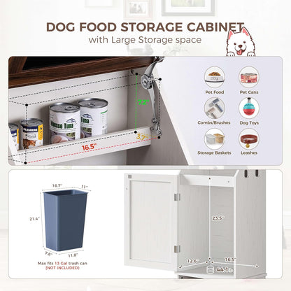 FIMELLO Dog Feeding Station with Storage, Dog Food Cabinet with 2 Hidden Feeding Bowls, Flip-Top Pet Storage Cabinet, Pet Food Holder, Black Grain