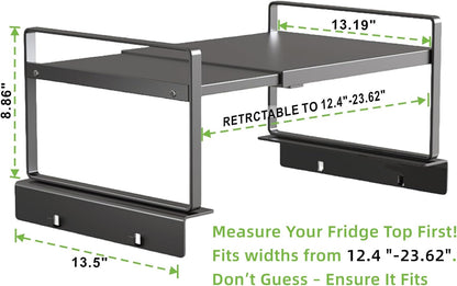Adjustable Fridge Top Storage Rack,20.8"-36.6" Expandable Organizer Shelf,Refrigerator Storage, Anti-Slip,L-Shaped Design,Space Saver for Kitchen,Laundry,Dorm (Fits Most Appliances)