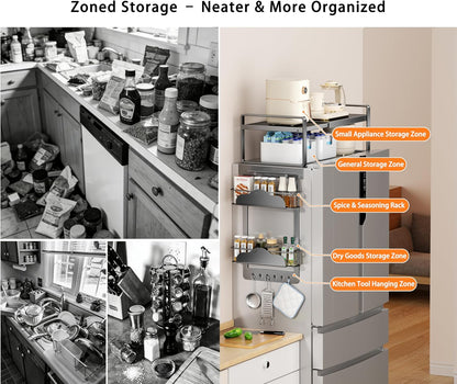 Adjustable Fridge Top Storage Rack,20.8"-36.6" Expandable Organizer Shelf,Refrigerator Storage, Anti-Slip,L-Shaped Design,Space Saver for Kitchen,Laundry,Dorm (Fits Most Appliances)