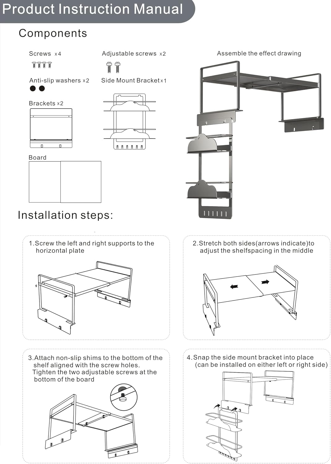 Adjustable Fridge Top Storage Rack,20.8"-36.6" Expandable Organizer Shelf,Refrigerator Storage, Anti-Slip,L-Shaped Design,Space Saver for Kitchen,Laundry,Dorm (Fits Most Appliances)