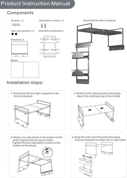 Adjustable Fridge Top Storage Rack,20.8"-36.6" Expandable Organizer Shelf,Refrigerator Storage, Anti-Slip,L-Shaped Design,Space Saver for Kitchen,Laundry,Dorm (Fits Most Appliances)