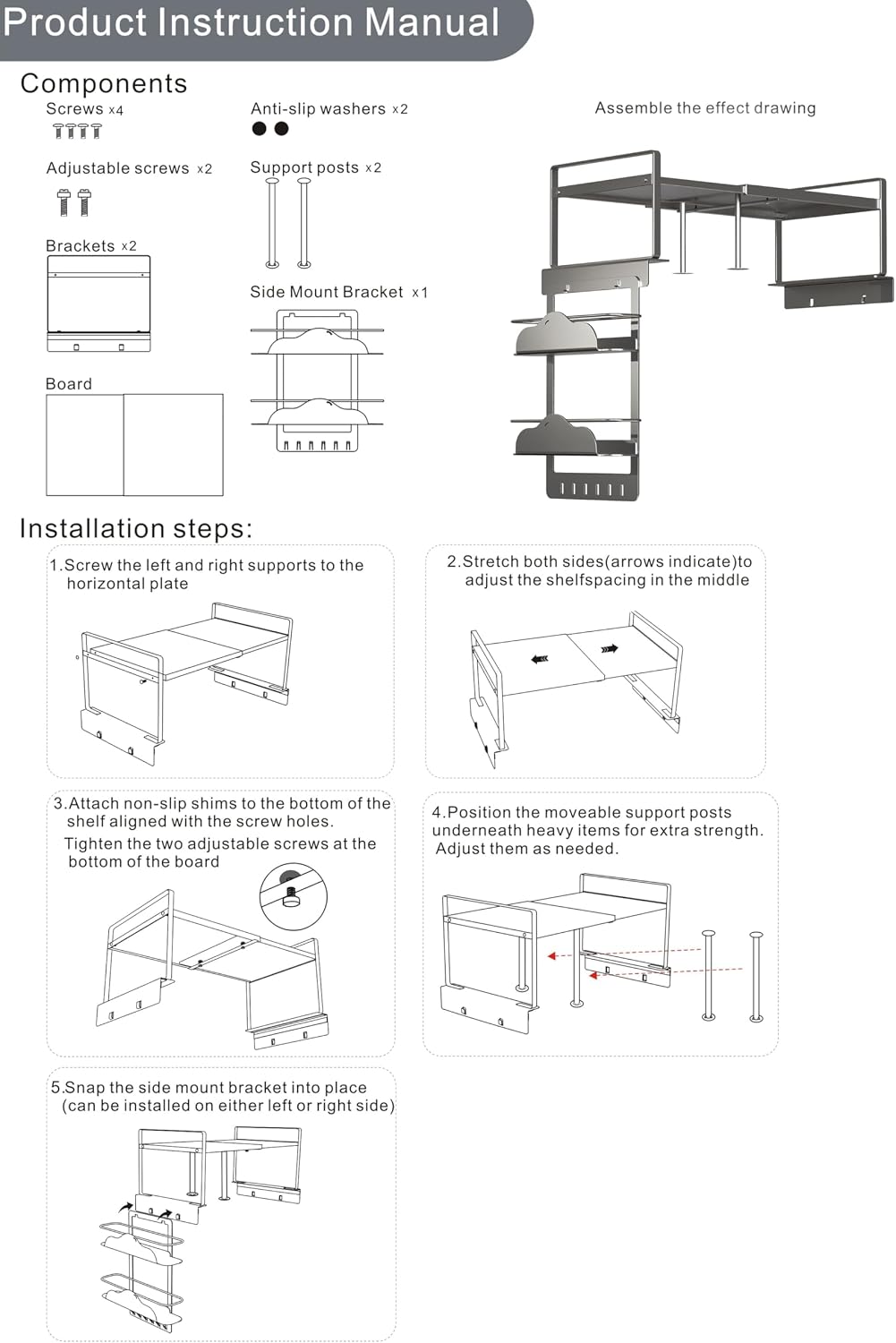 Adjustable Fridge Top Storage Rack,20.8"-36.6" Expandable Organizer Shelf,Refrigerator Storage, Anti-Slip,L-Shaped Design,Space Saver for Kitchen,Laundry,Dorm (Fits Most Appliances)