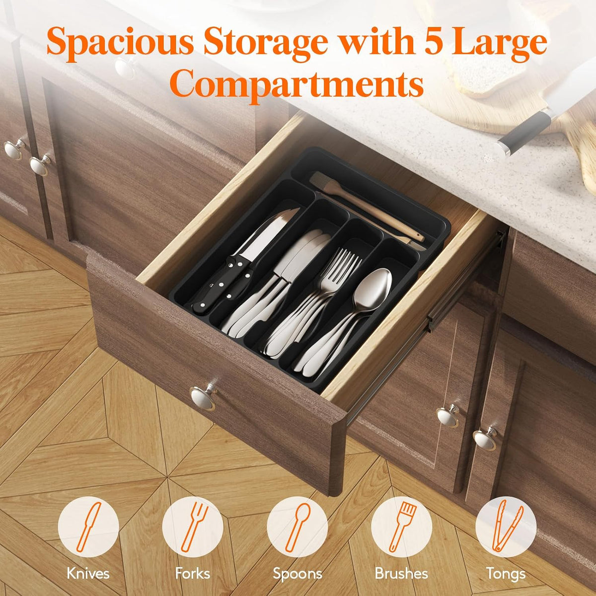 Silverware Drawer Organizer Tray, Cutlery Storage for Kitchen