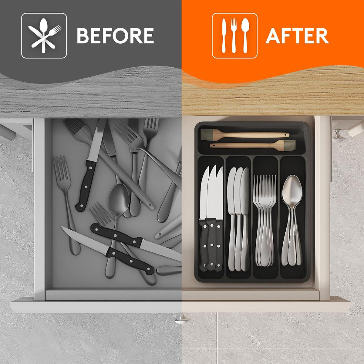 Silverware Drawer Organizer Tray, Cutlery Storage for Kitchen