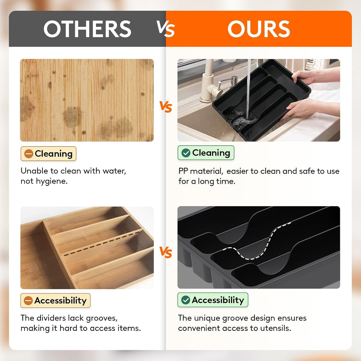 Silverware Drawer Organizer Tray, Cutlery Storage for Kitchen