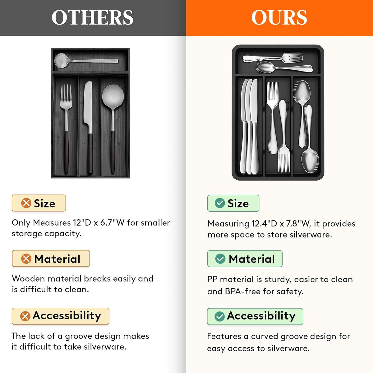 Silverware Drawer Organizer Tray, Cutlery Storage for Kitchen