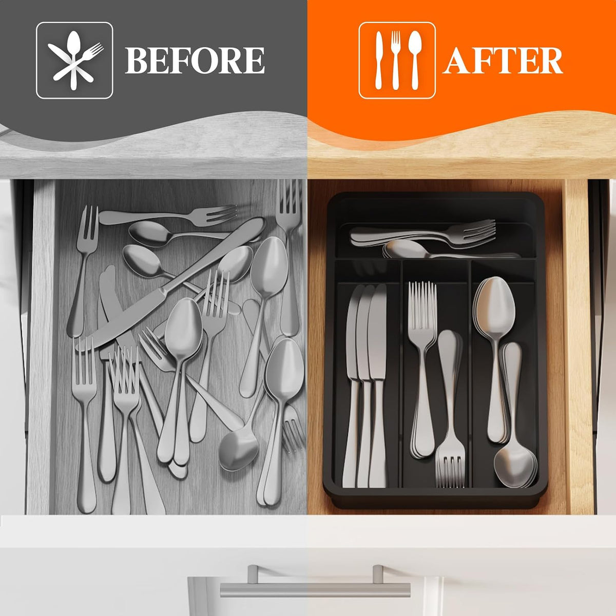 Silverware Drawer Organizer Tray, Cutlery Storage for Kitchen