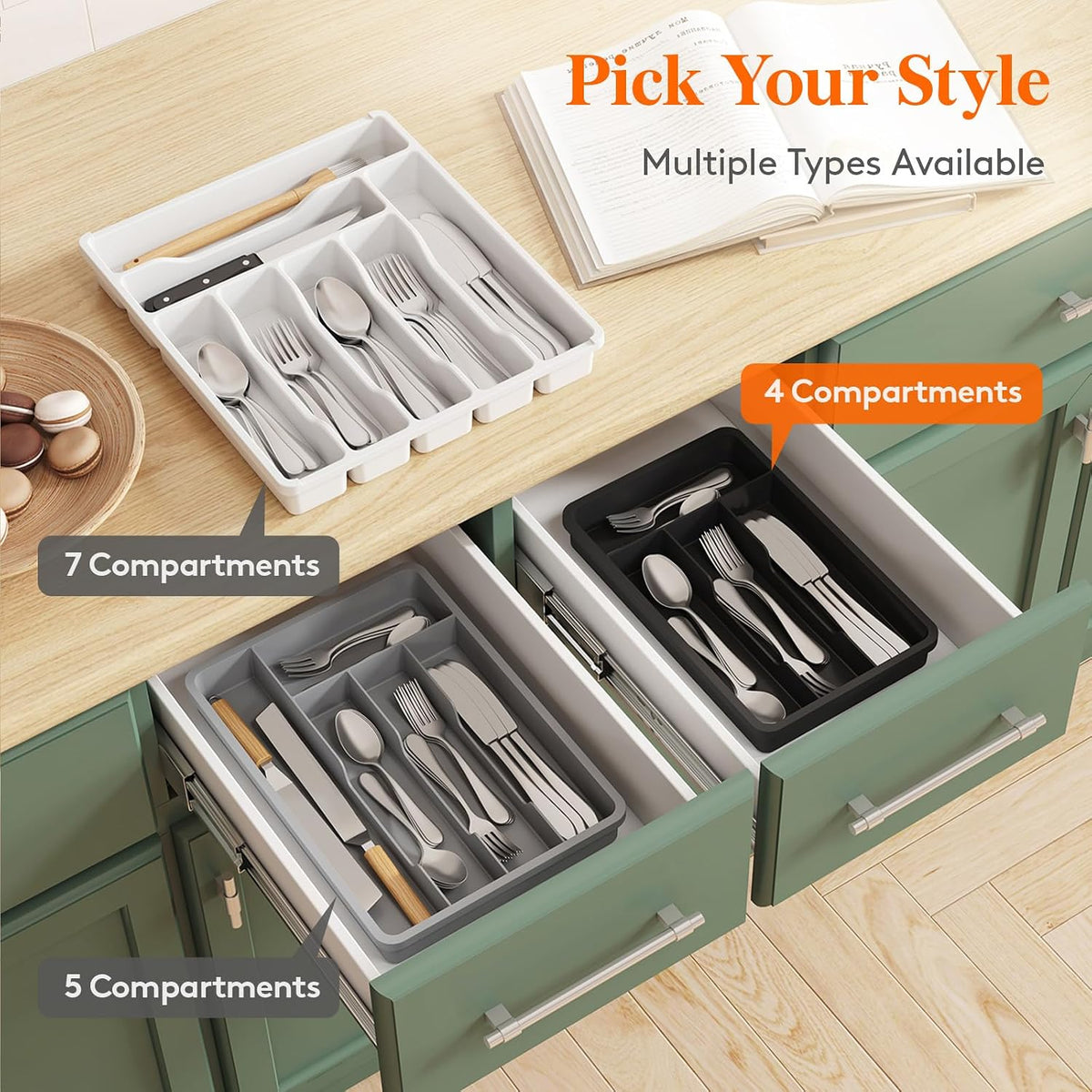 Silverware Drawer Organizer Tray, Cutlery Storage for Kitchen