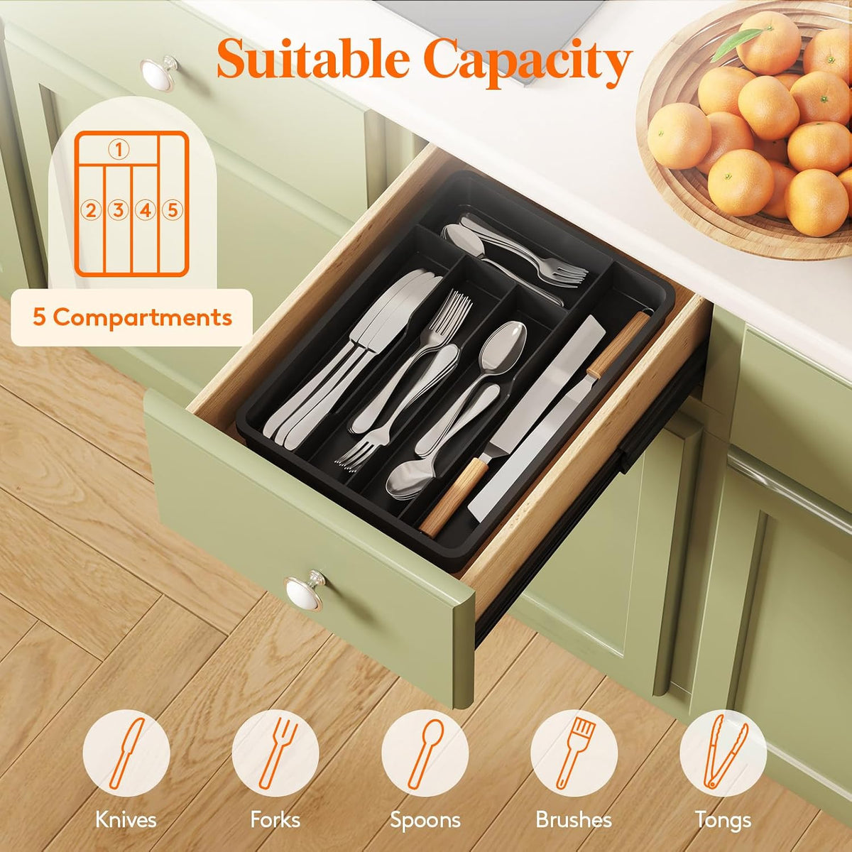 Silverware Drawer Organizer Tray, Cutlery Storage for Kitchen