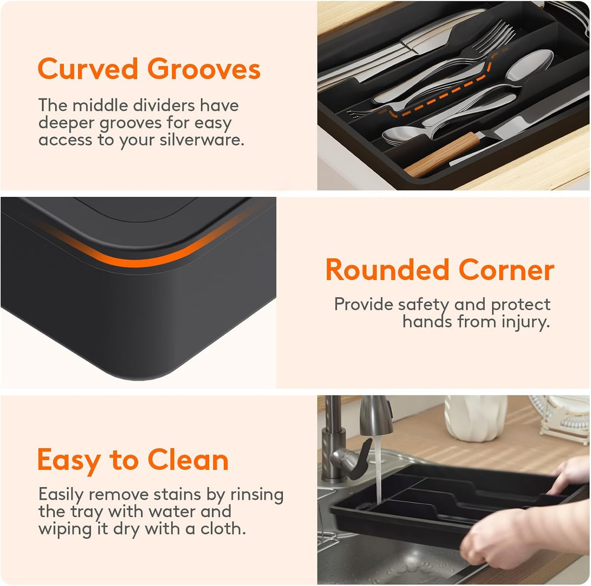 Silverware Drawer Organizer Tray, Cutlery Storage for Kitchen
