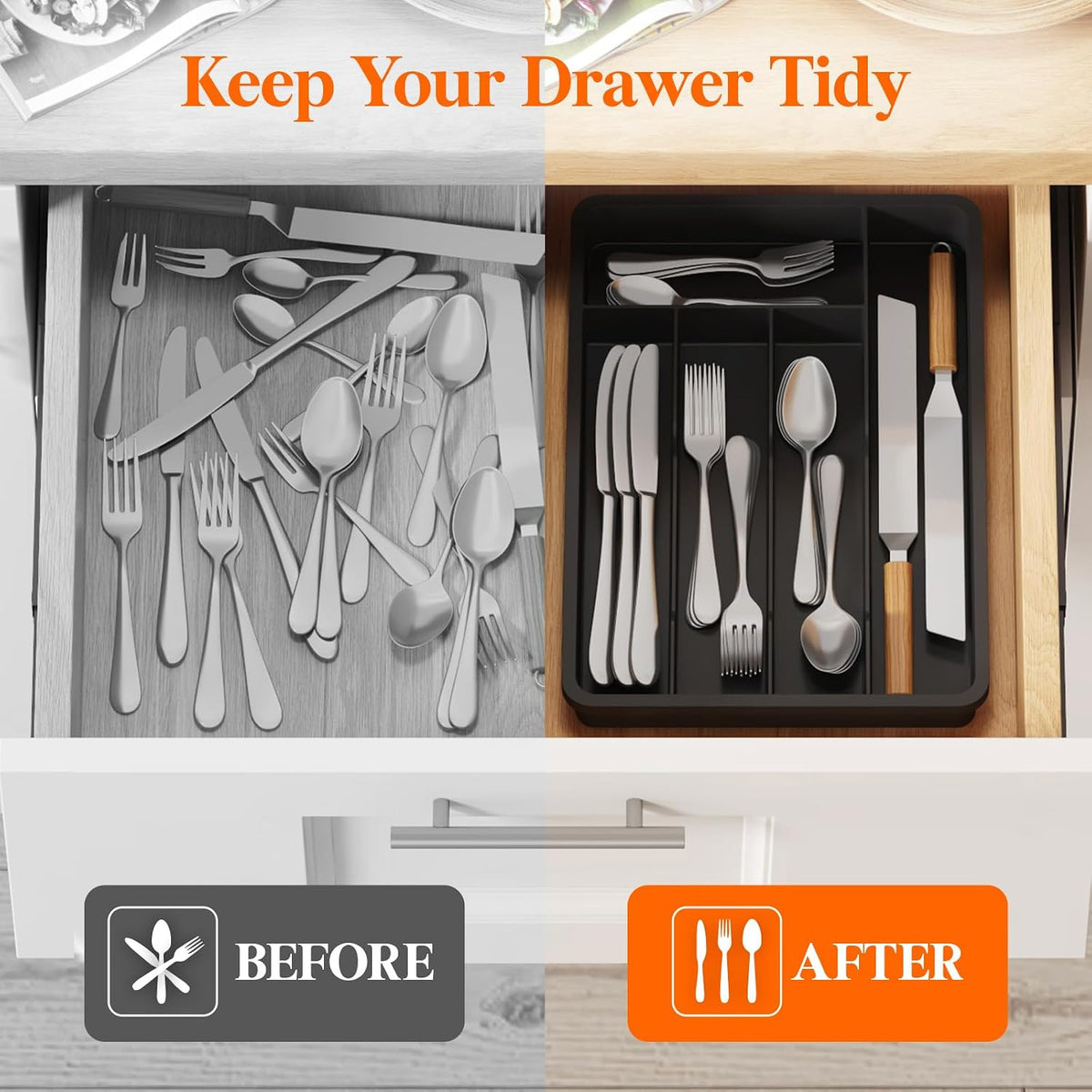 Silverware Drawer Organizer Tray, Cutlery Storage for Kitchen