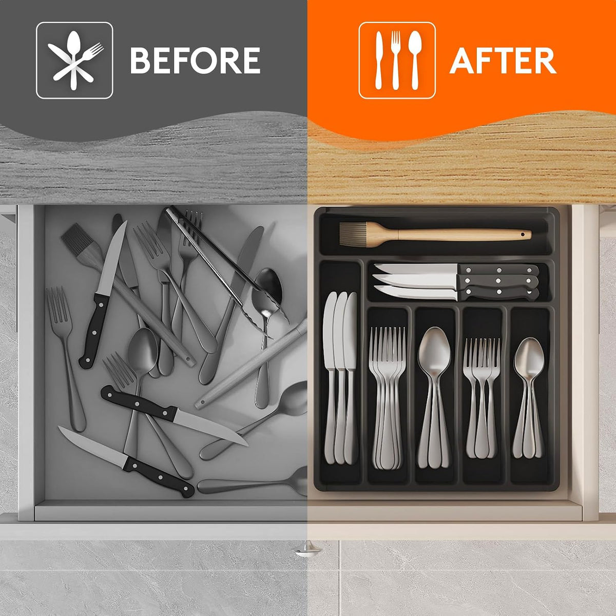 Silverware Drawer Organizer Tray, Cutlery Storage for Kitchen