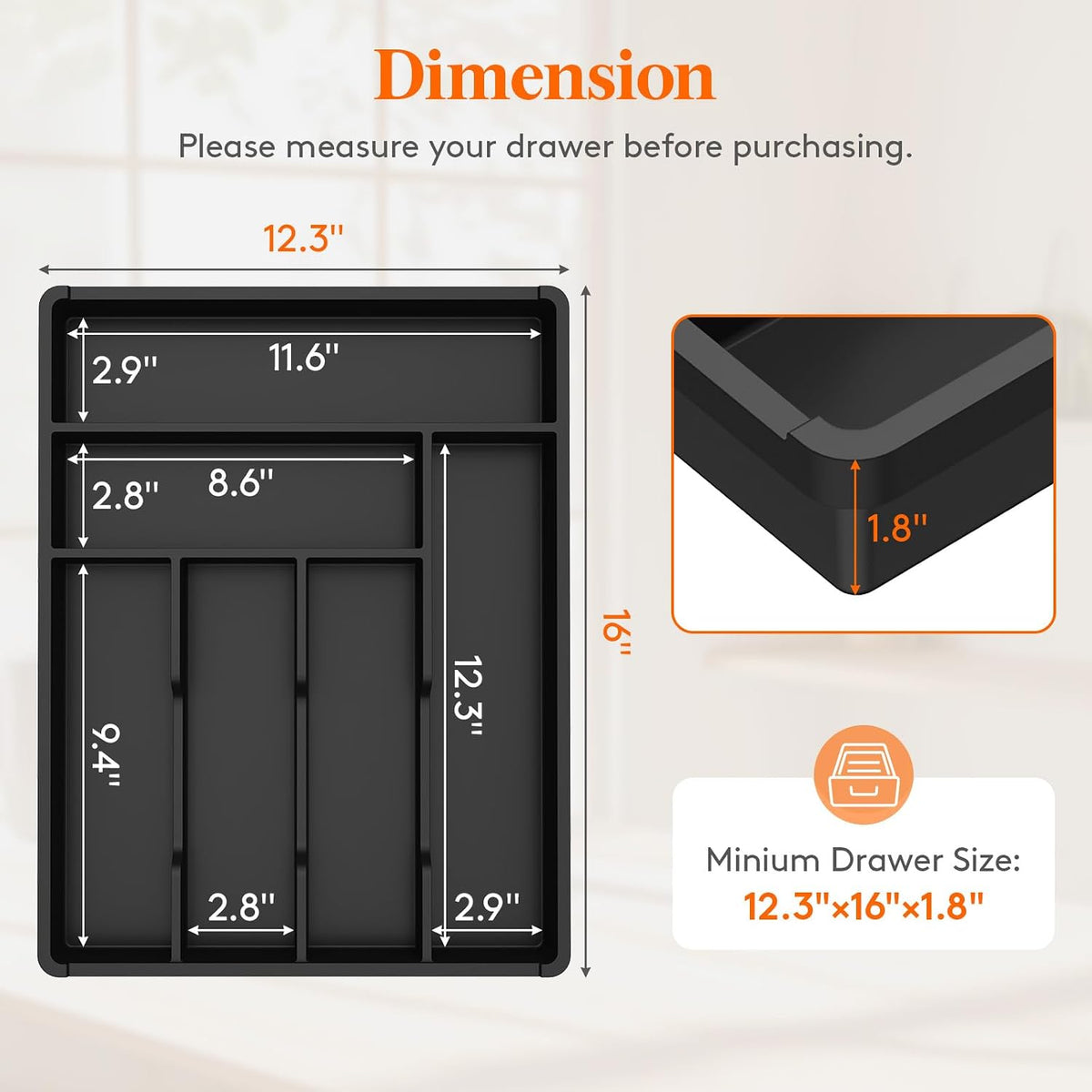 Silverware Drawer Organizer Tray, Cutlery Storage for Kitchen