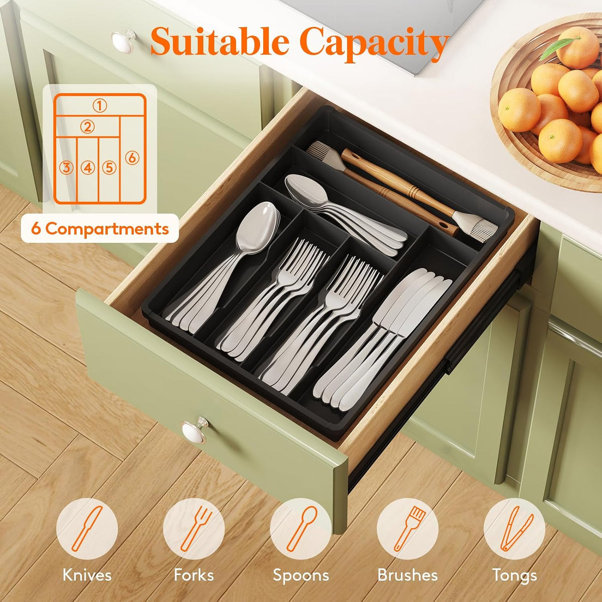 Silverware Drawer Organizer Tray, Cutlery Storage for Kitchen