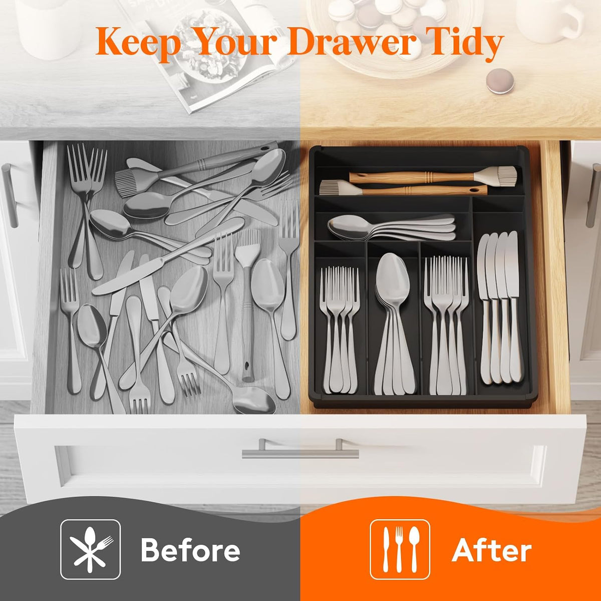 Silverware Drawer Organizer Tray, Cutlery Storage for Kitchen