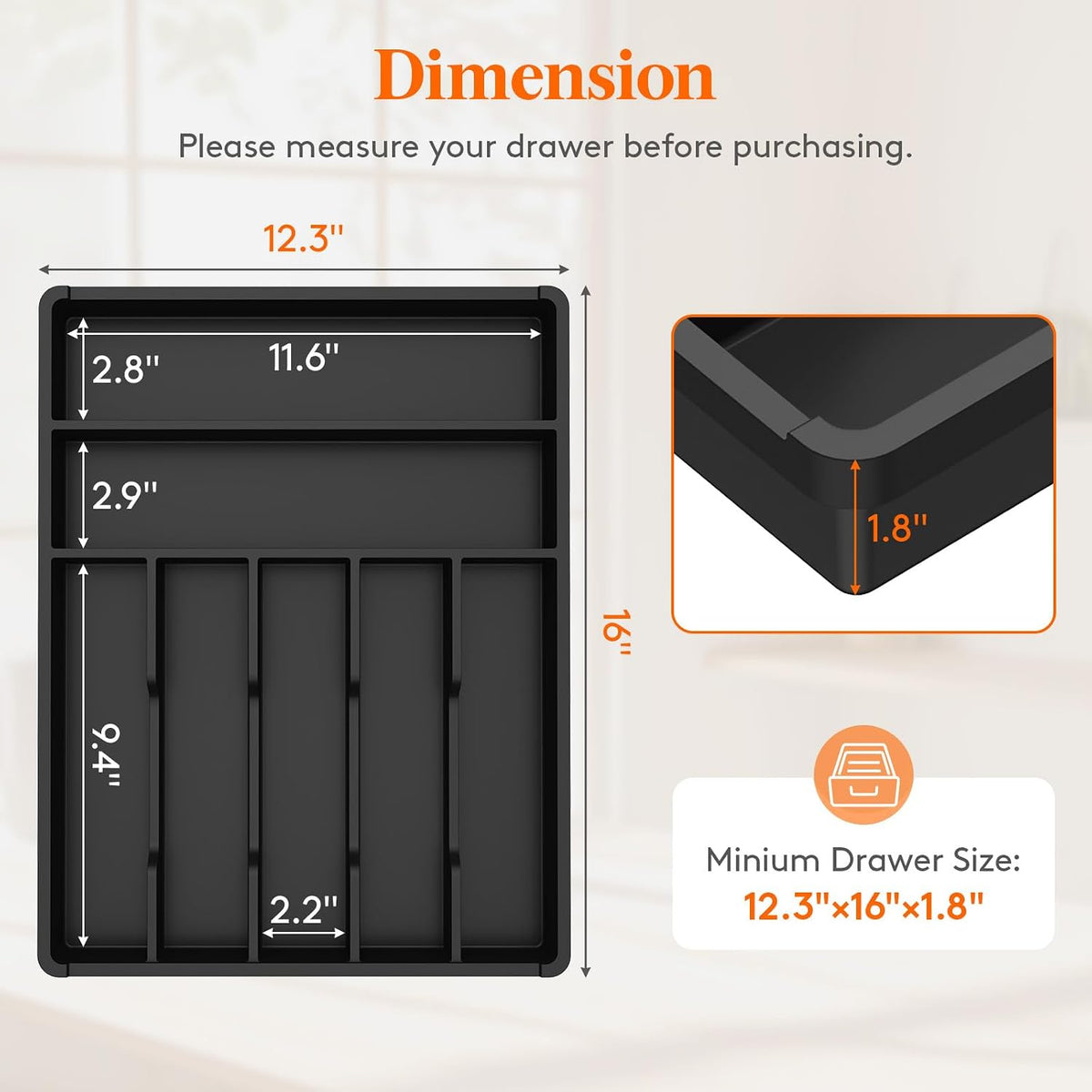 Silverware Drawer Organizer Tray, Cutlery Storage for Kitchen