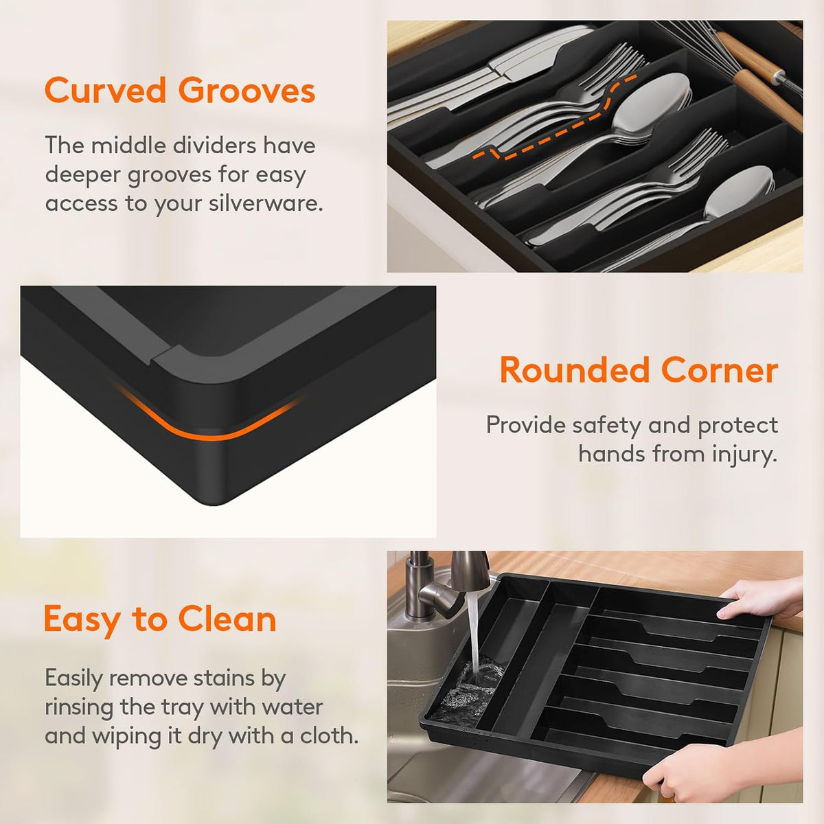 Silverware Drawer Organizer Tray, Cutlery Storage for Kitchen