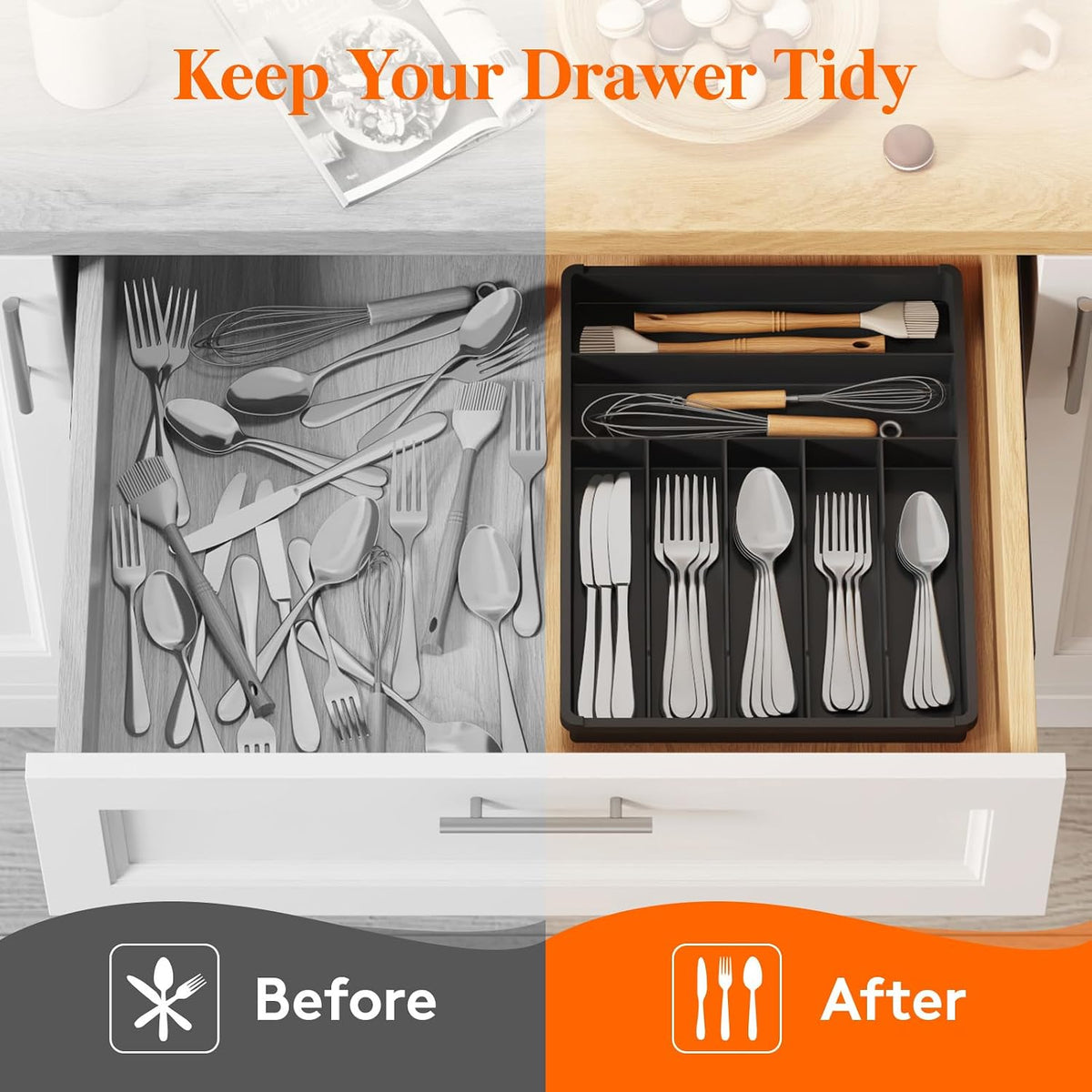 Silverware Drawer Organizer Tray, Cutlery Storage for Kitchen