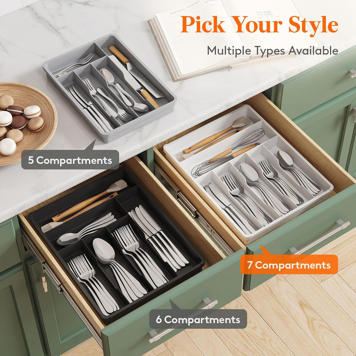 Silverware Drawer Organizer Tray, Cutlery Storage for Kitchen