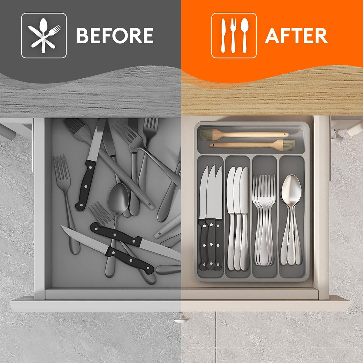 Silverware Drawer Organizer Tray, Cutlery Storage for Kitchen