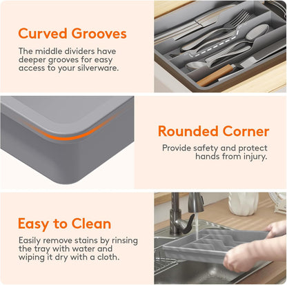 Silverware Drawer Organizer Tray, Cutlery Storage for Kitchen