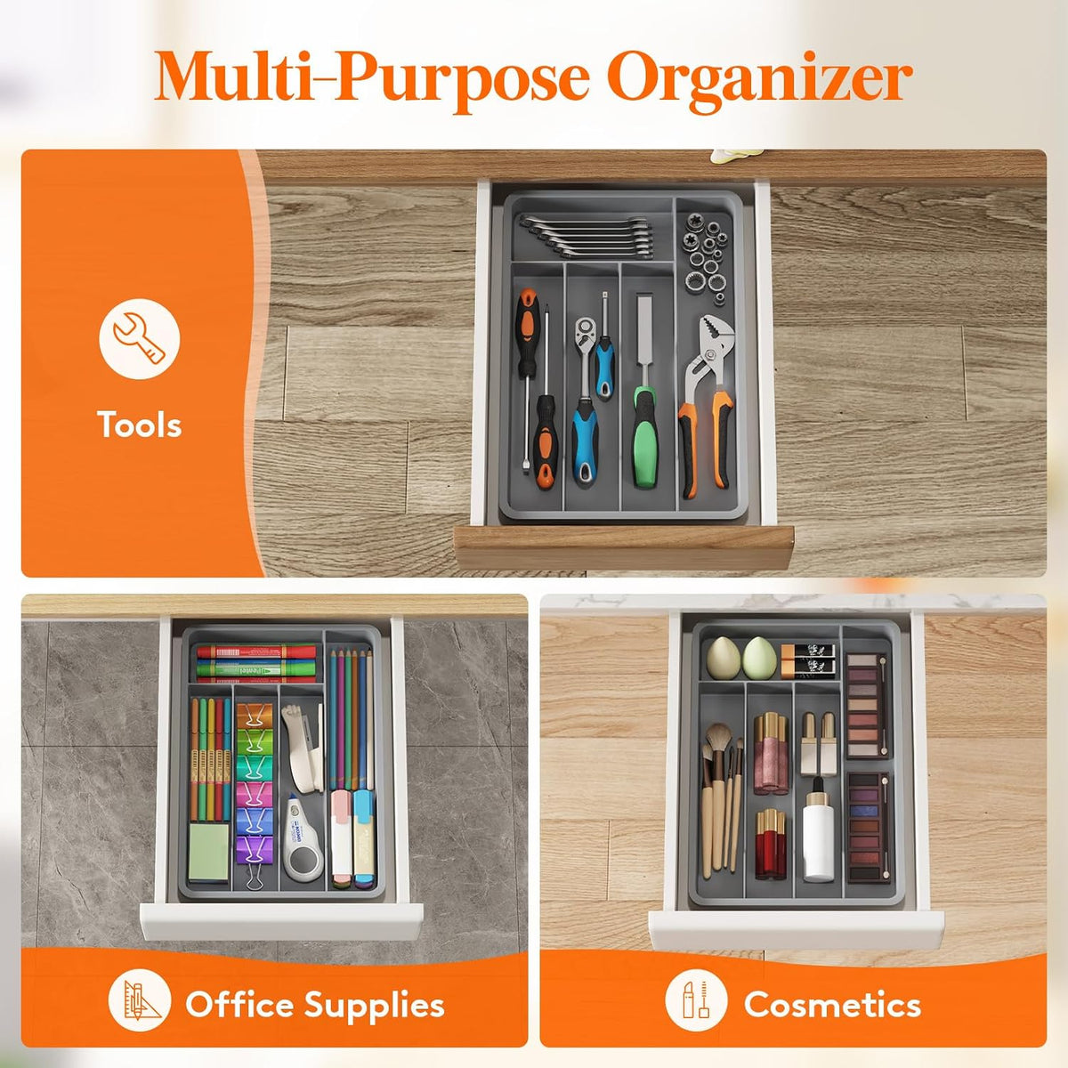 Silverware Drawer Organizer Tray, Cutlery Storage for Kitchen
