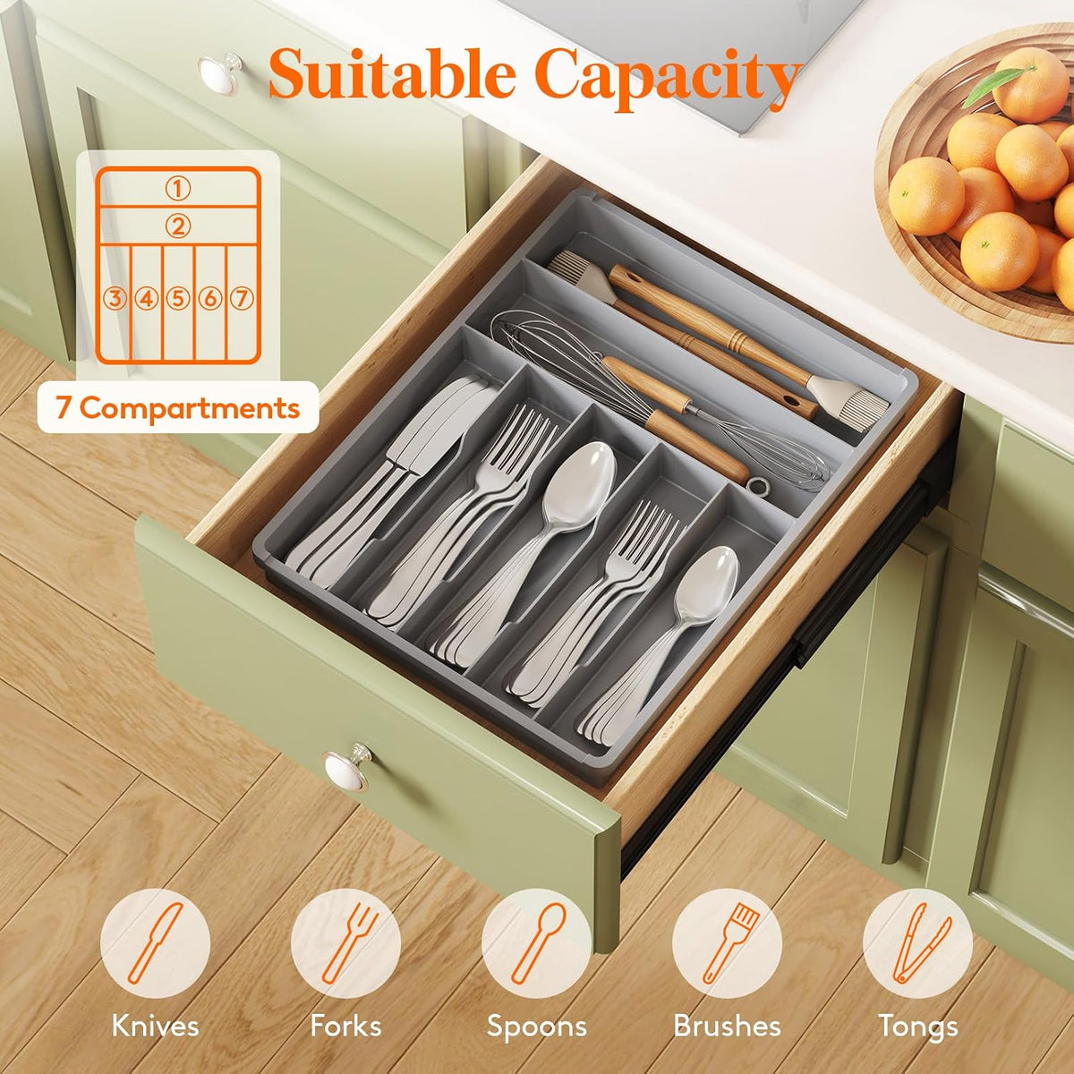 Silverware Drawer Organizer Tray, Cutlery Storage for Kitchen