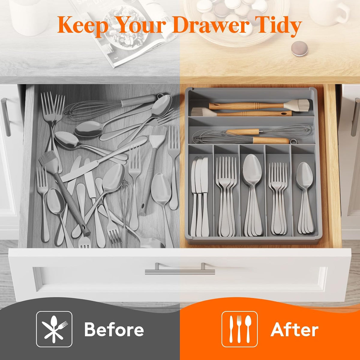 Silverware Drawer Organizer Tray, Cutlery Storage for Kitchen