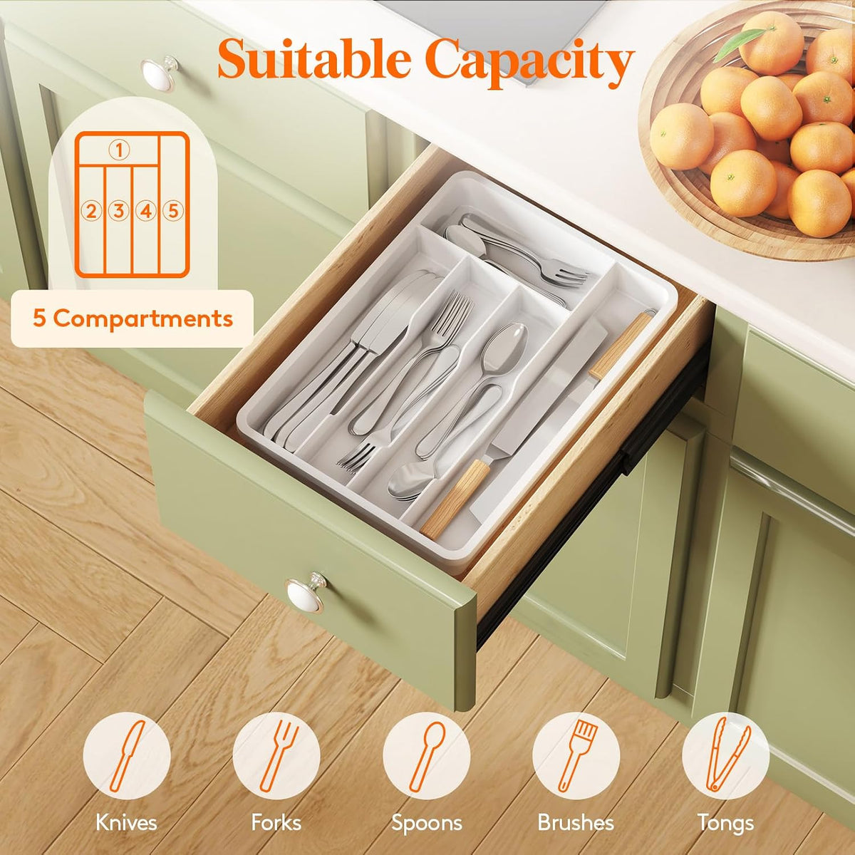 Silverware Drawer Organizer Tray, Cutlery Storage for Kitchen