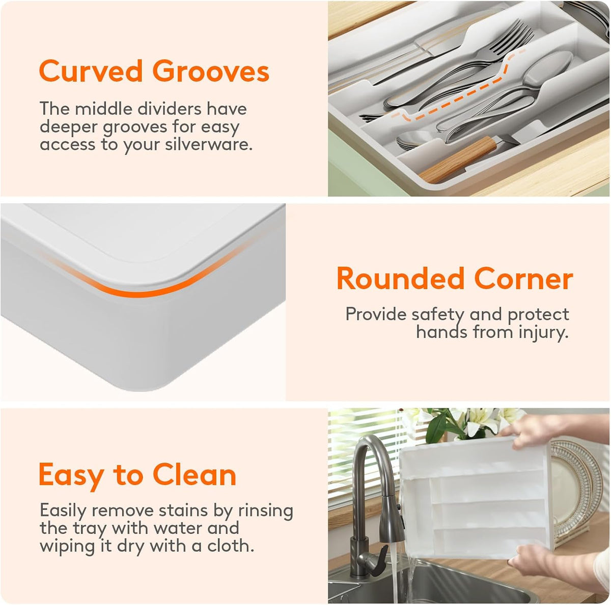 Silverware Drawer Organizer Tray, Cutlery Storage for Kitchen