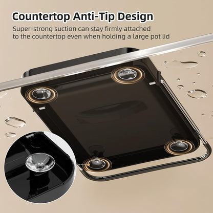 Pot Lid Holder with Innovative Wavy Spoon Rest, Foldable Pan Lid Organizer with 4 Nonslip Suction Pads, Anti-Rust Crock Pot Lid and Spoon Rest for Kitchen Counter & Stove Top, Grey