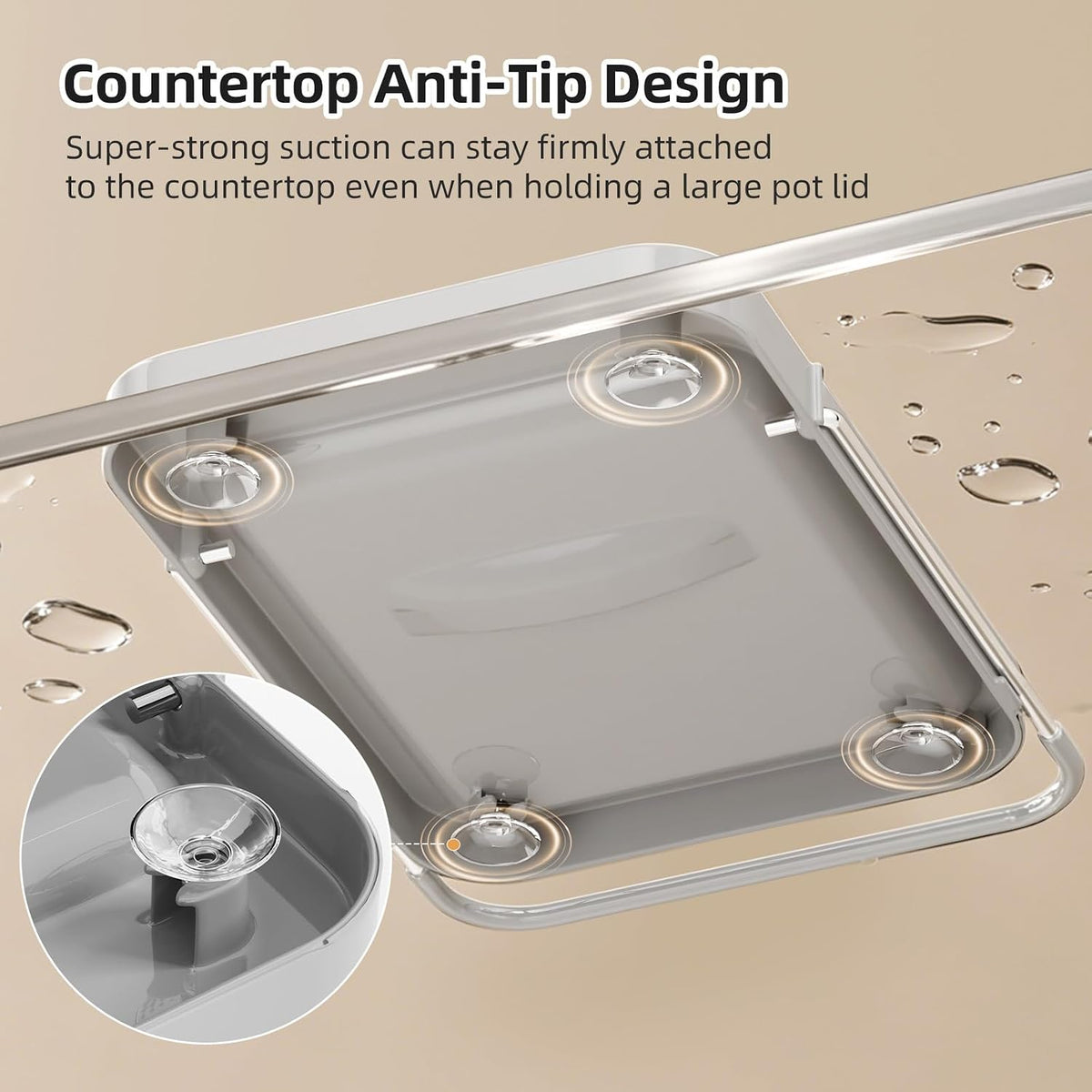 Pot Lid Holder with Innovative Wavy Spoon Rest, Foldable Pan Lid Organizer with 4 Nonslip Suction Pads, Anti-Rust Crock Pot Lid and Spoon Rest for Kitchen Counter & Stove Top, Grey