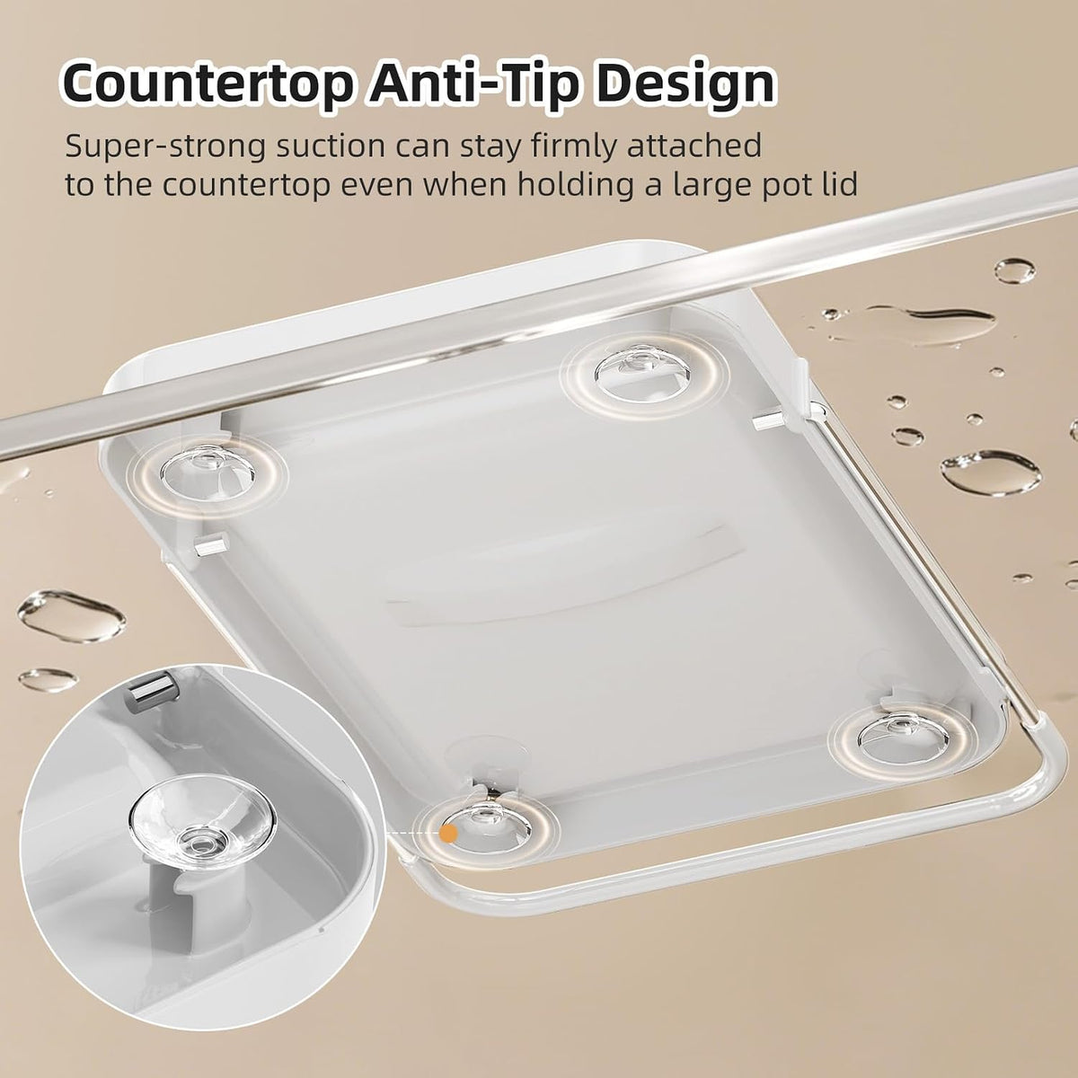 Pot Lid Holder with Innovative Wavy Spoon Rest, Foldable Pan Lid Organizer with 4 Nonslip Suction Pads, Anti-Rust Crock Pot Lid and Spoon Rest for Kitchen Counter & Stove Top, Grey
