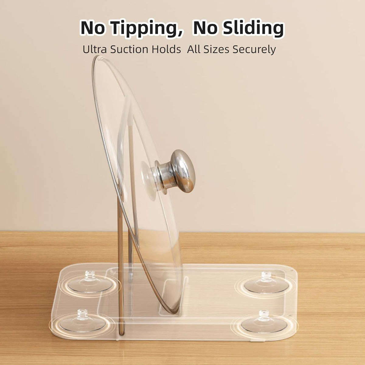 Pot Lid Holder with Innovative Wavy Spoon Rest, Foldable Pan Lid Organizer with 4 Nonslip Suction Pads, Anti-Rust Crock Pot Lid and Spoon Rest for Kitchen Counter & Stove Top, Grey