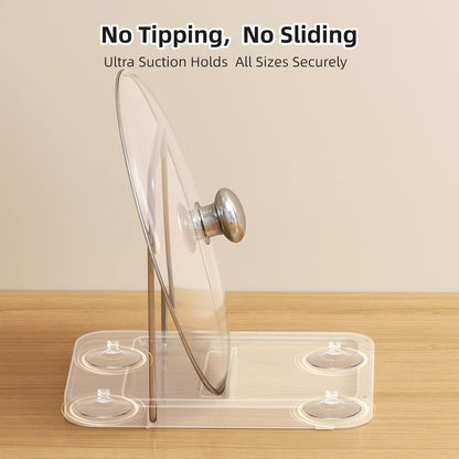 Pot Lid Holder with Innovative Wavy Spoon Rest, Foldable Pan Lid Organizer with 4 Nonslip Suction Pads, Anti-Rust Crock Pot Lid and Spoon Rest for Kitchen Counter & Stove Top, Grey