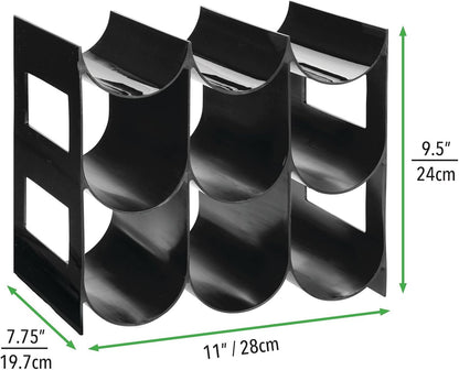 Plastic Water Bottle Organization/Wine Rack Storage Organizer for Kitchen Countertops, Cabinet, Bin, Pantry, Fridge, Refrigerator, 3 Tiers, 9 Bottles, Lumiere Collection - Black