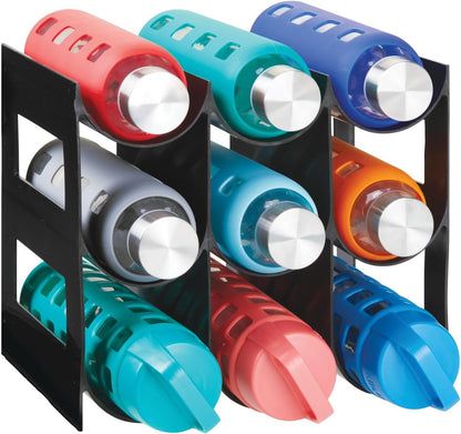 Plastic Water Bottle Organization/Wine Rack Storage Organizer for Kitchen Countertops, Cabinet, Bin, Pantry, Fridge, Refrigerator, 3 Tiers, 9 Bottles, Lumiere Collection - Black