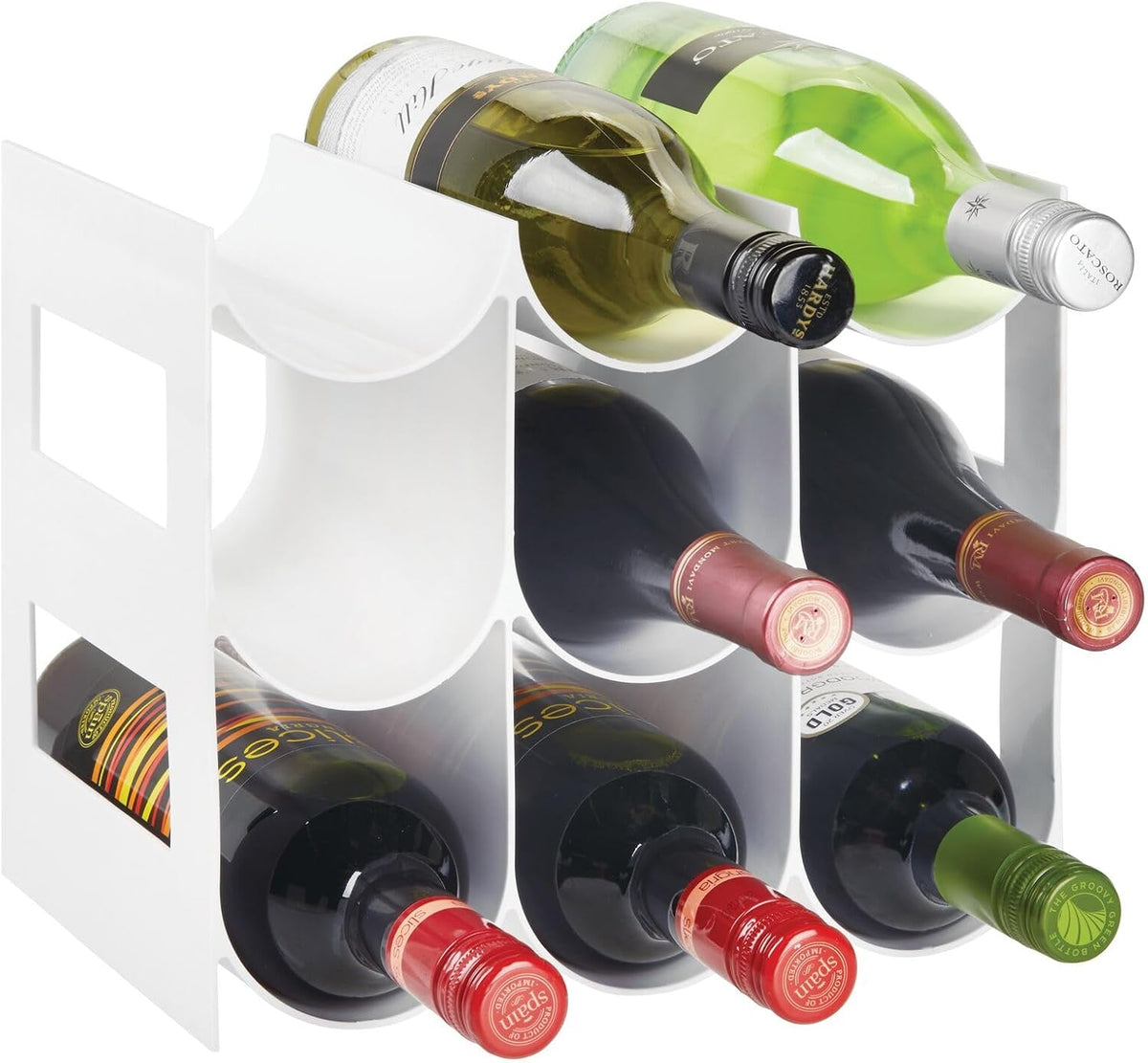 Plastic Water Bottle Organization/Wine Rack Storage Organizer for Kitchen Countertops, Cabinet, Bin, Pantry, Fridge, Refrigerator, 3 Tiers, 9 Bottles, Lumiere Collection - Black