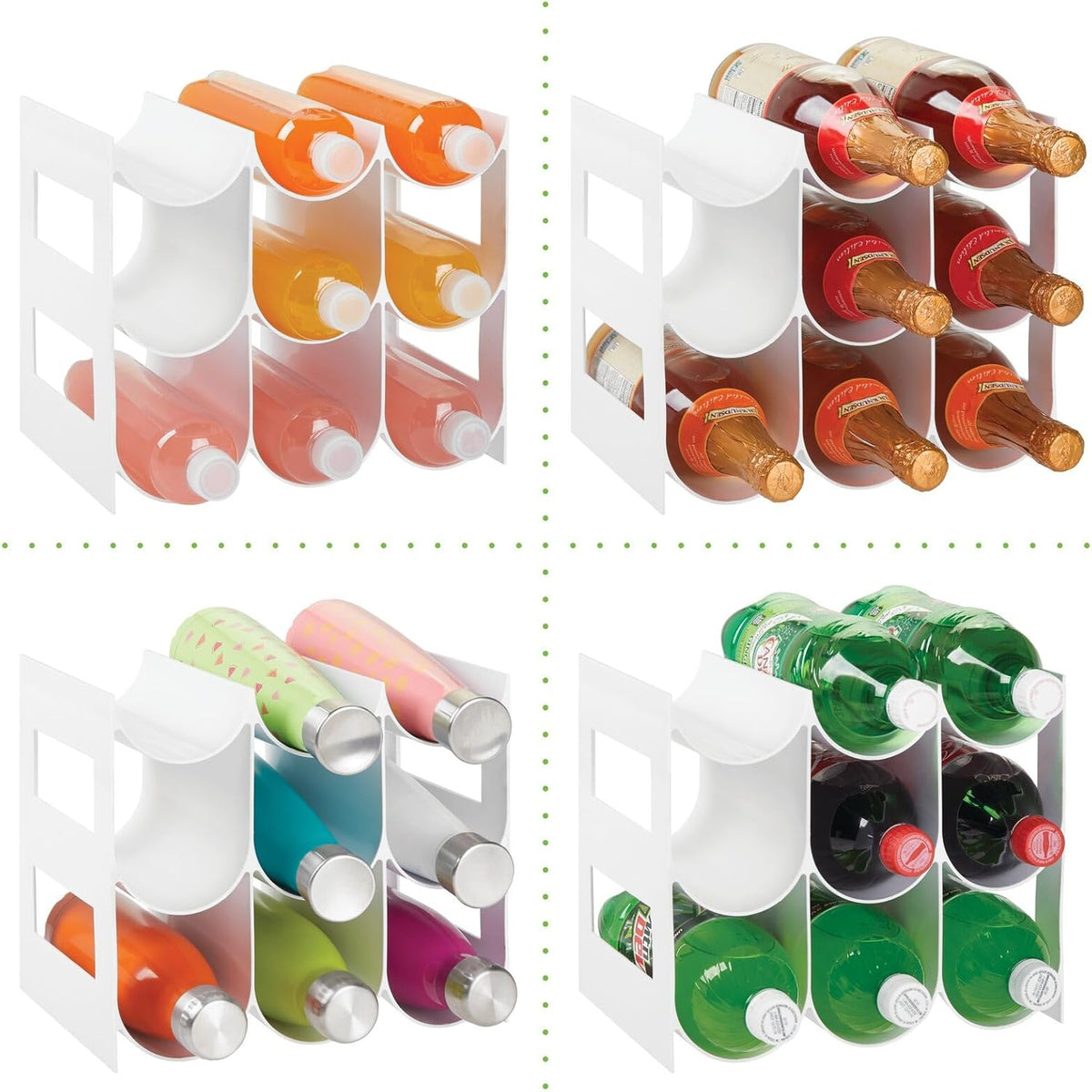 Plastic Water Bottle Organization/Wine Rack Storage Organizer for Kitchen Countertops, Cabinet, Bin, Pantry, Fridge, Refrigerator, 3 Tiers, 9 Bottles, Lumiere Collection - Black