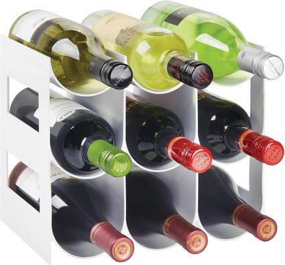 Plastic Water Bottle Organization/Wine Rack Storage Organizer for Kitchen Countertops, Cabinet, Bin, Pantry, Fridge, Refrigerator, 3 Tiers, 9 Bottles, Lumiere Collection - Black
