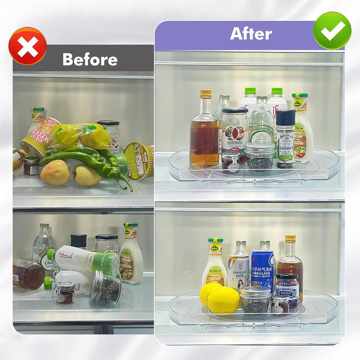 360° Rotating Lazy Susan Turntable - Multifunctional Rectangular Organizer 16.5" x 11.1" for Refrigerator, Cabinet, Pantry, and Kitchen Countertop