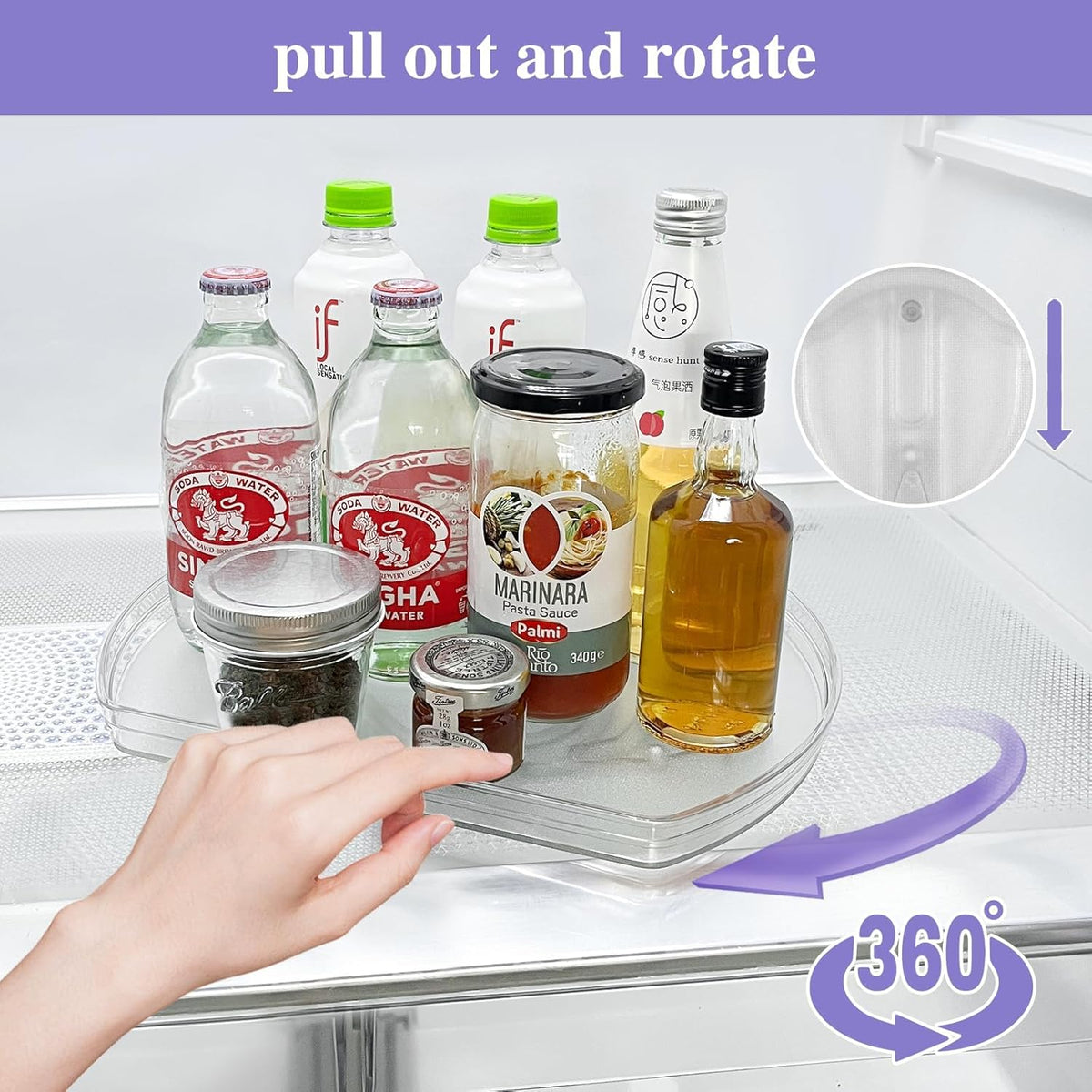360° Rotating Lazy Susan Turntable - Multifunctional Rectangular Organizer 16.5" x 11.1" for Refrigerator, Cabinet, Pantry, and Kitchen Countertop