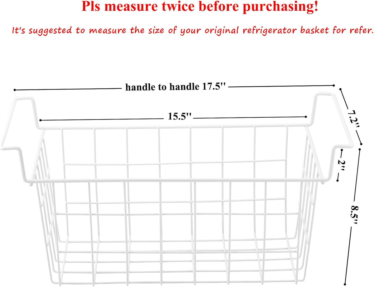 17.5 Inch Freezer Organizer Bins for Chest Freezer Refrigerator Basket Storage Rack Bins Deep Freezer Metal Wire Baskets 2Pcs